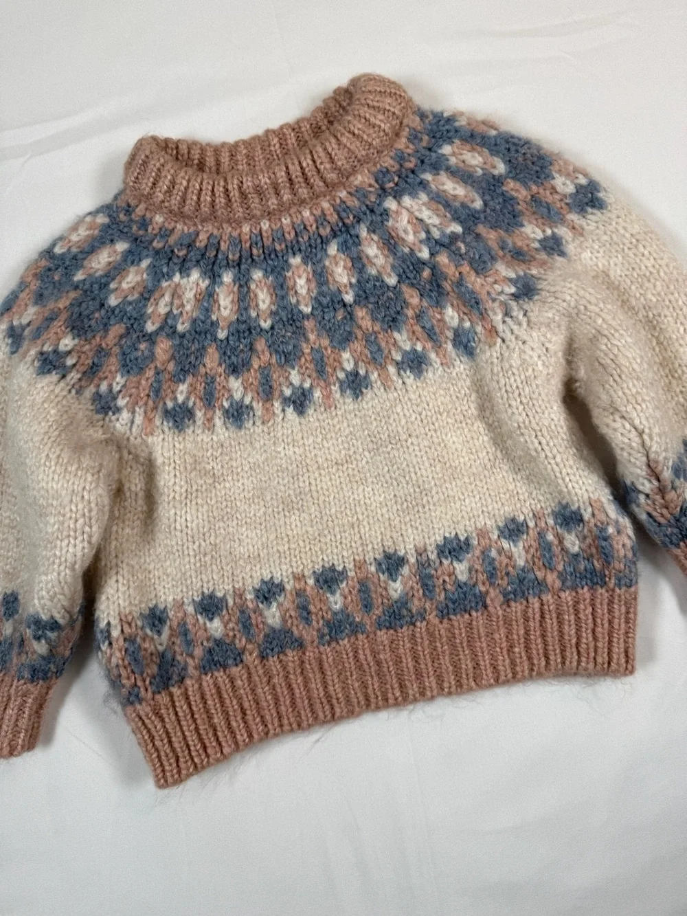 ZARA Baby Girls Fair Isle Knit Sweater Size 6-9 Months Cozy Nordic Cottagecore